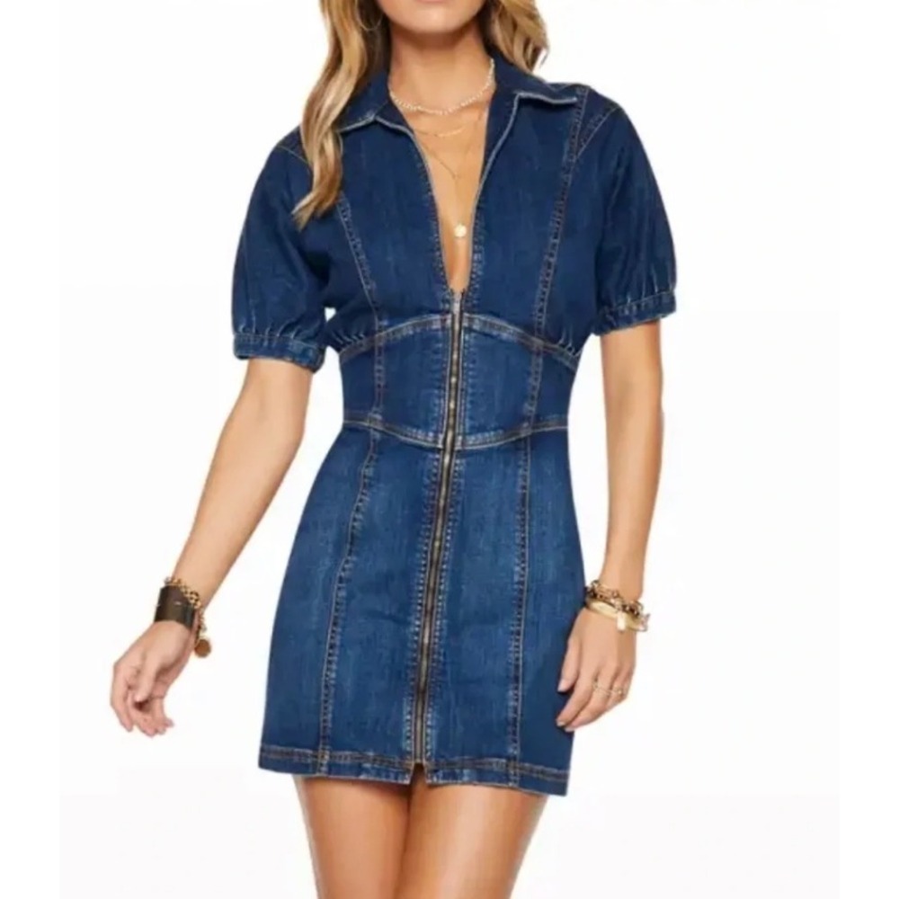 Ramy Brook Lily Denim Zip Front Mini Dress in Blue sz 32